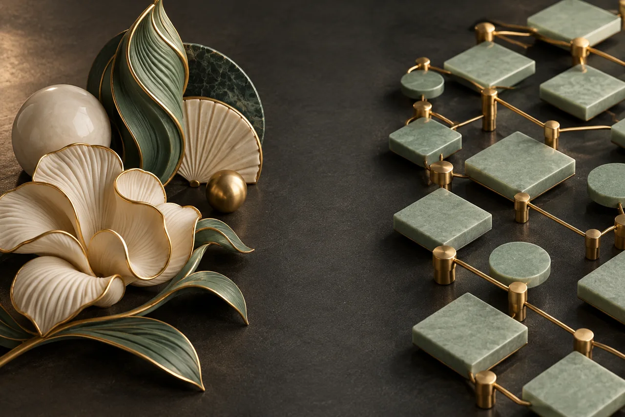 Decorative motifs and structured geometry in an original editorial study